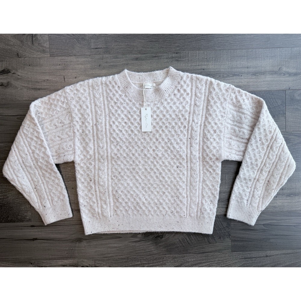 NWT Rylee + Cru Cable Knit Speckled Sweater 14Y Ivory Heirloom Nordic Honeycomb